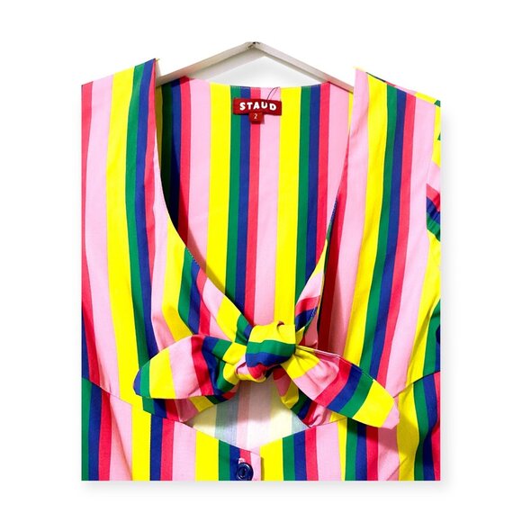 STAUD Alice Multicolor Stripe Knotted Poplin Midi Dress Size 2 NWT - Picture 12 of 16